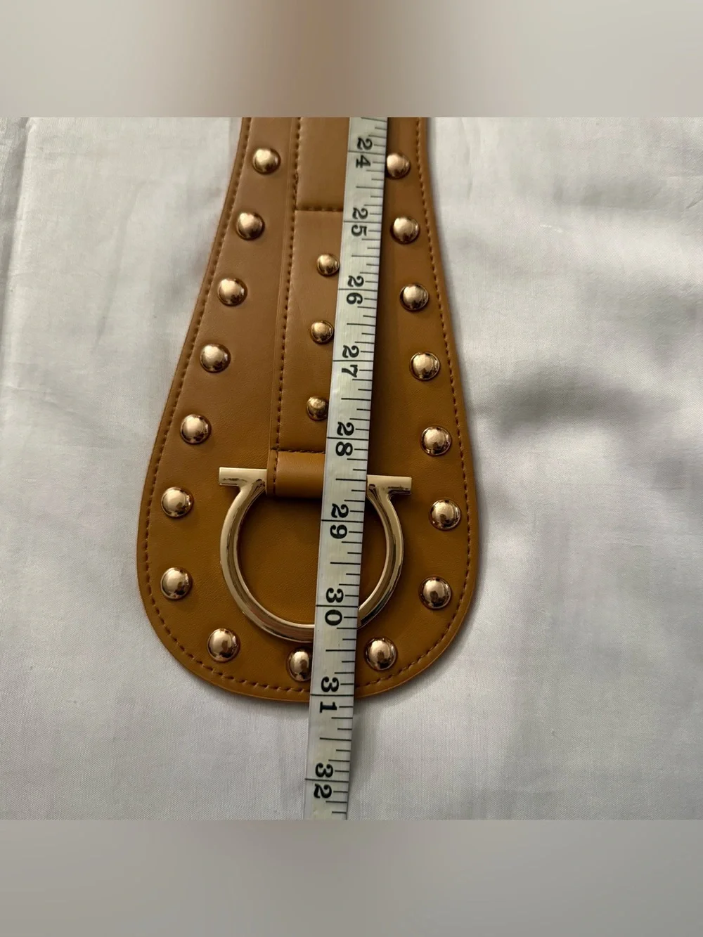 Camel wide PU studded leather elastic waistband belt